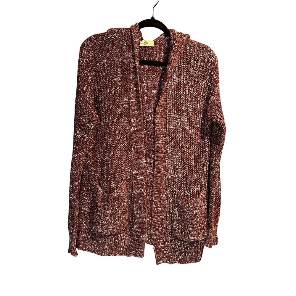 Hollister Size Small Hooded Open Front Cardigan Plum Warm Cozy Fall Winter Soft